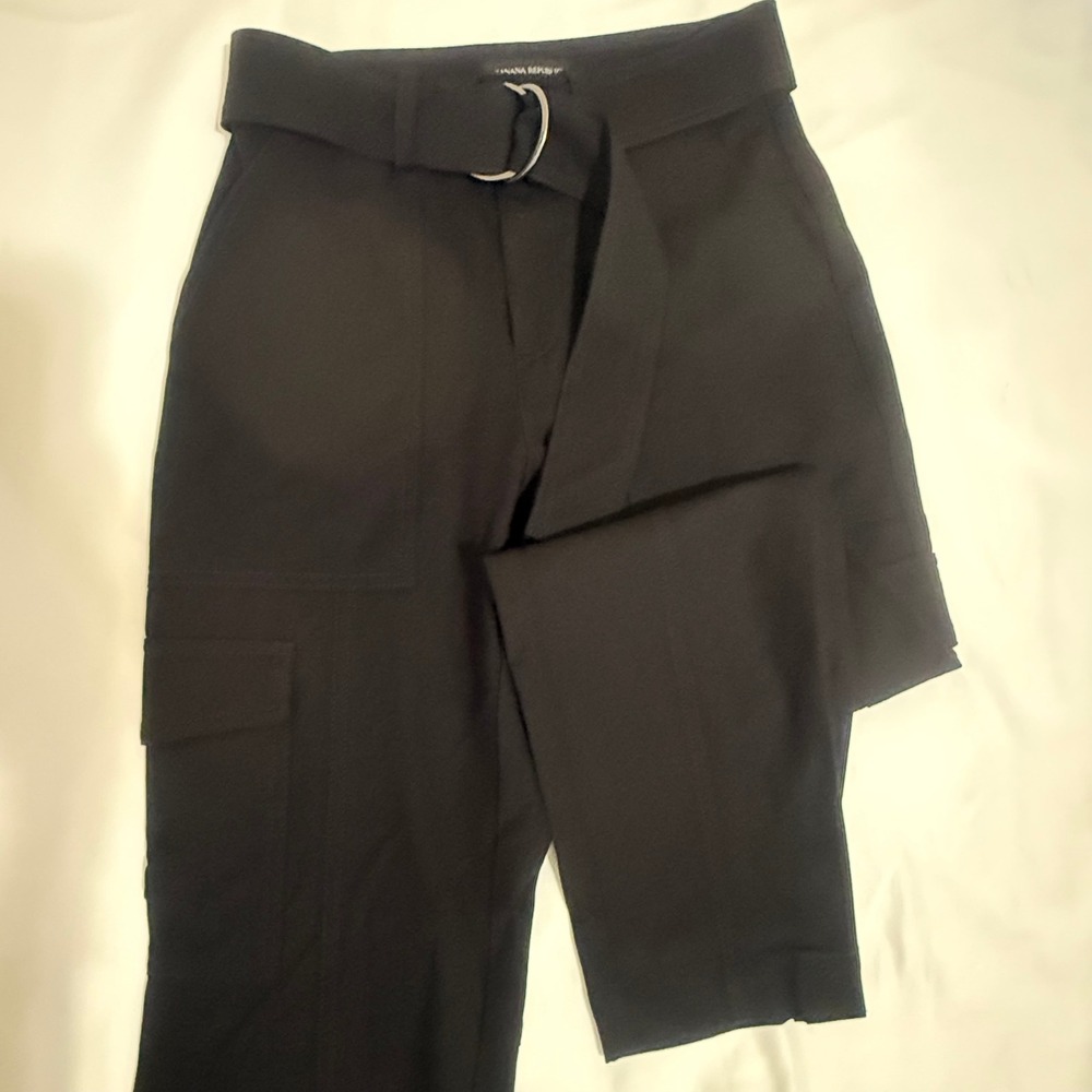 Banana Republic Petite 0 Black Belted Cargo Pants High Rise Tapered Rayon Blend